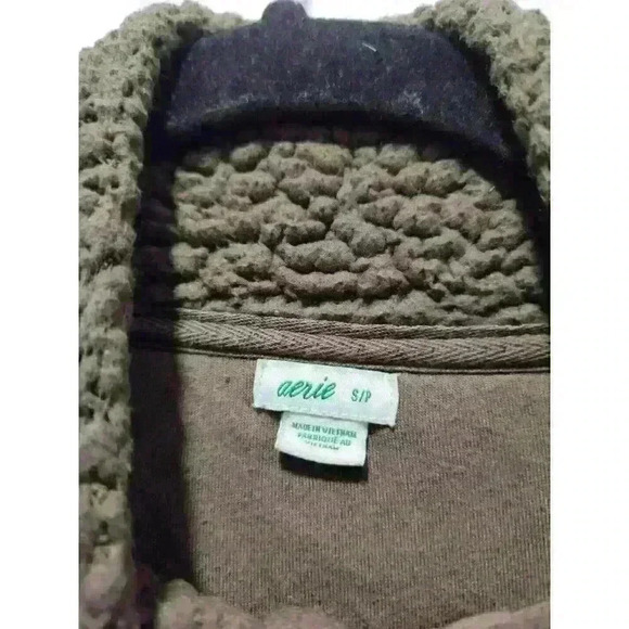 Aerie Sherpa Sweatshirt Pullover Teddy SweaterFleece Gorpcore Womens Small Green - Picture 5 of 6